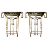 Pair French Art Deco Steel and Marble Console Tables, Circa 1935